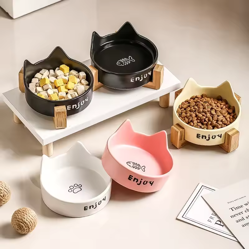 Ceramic Double Bowl Pet Feeder