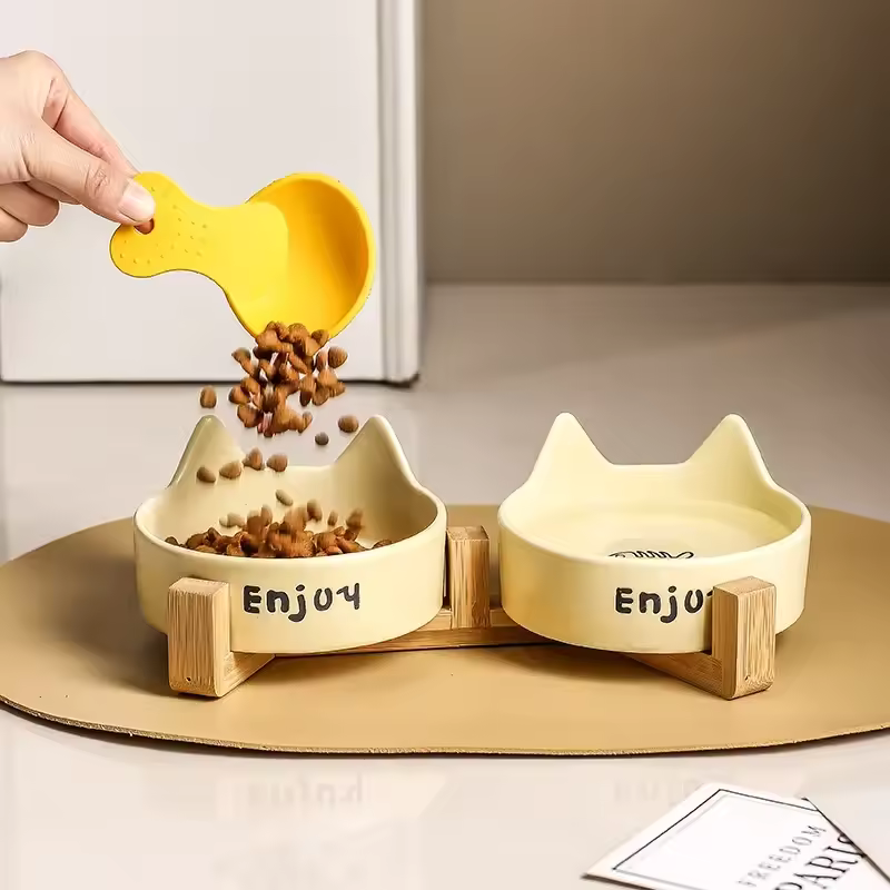 Ceramic Double Bowl Pet Feeder